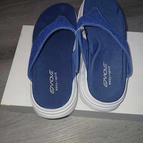 EASY SPIRIT BLUE EMBELLISHED COMFORT WEDGE PLATFORM SANDALS SIZE 7 M - Picture 4 of 4